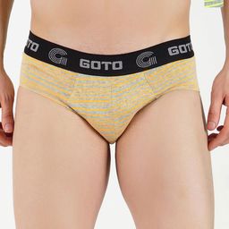 GOTO Men Pack Of 2 Printed Low-Rise Basic Briefs COTTON BLEND STRIP OUT EL DYellow Green-56