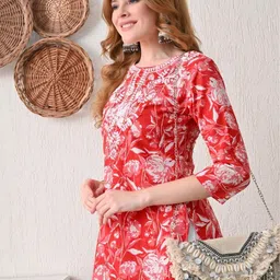 PHYSIL Women Floral Print Thread Work Pure Cotton Straight Kurta-image-21