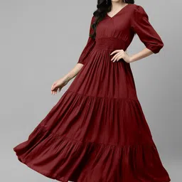 Raiyani Enterprise Women V-Neck Tiered Fit and Flare Maxi Dress-picture-27