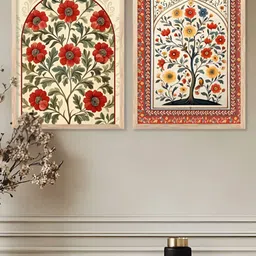 Kotart Brown & Red 2 Pieces Floral Printed Wooden Wall Art-image-64