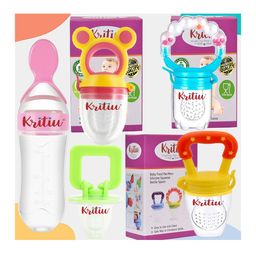 Kritiu 5Pcs Blue & Transparent Printed BPA-Free Leak-Proof Silicone Food Feeders-image-62