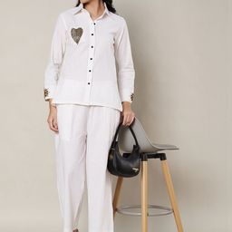 Moda Rapido Women White Embroidered Linen Cotton Co-ord Set-picture-29