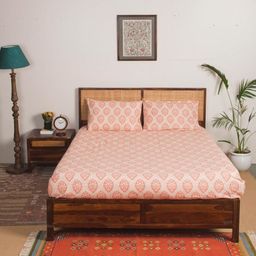 Fabindia Pink & White Floral Pure Cotton 140 TC King Bedsheet Set 2.75 x 2.75 Mts-image-21