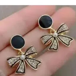 Neze Artificial Stones Studded Bow Circular Drop Earrings image 3