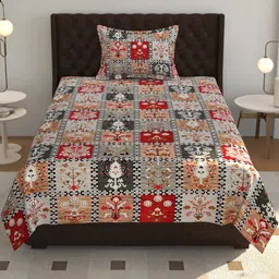 Lunar Days Red Ethnic Motifs 160 TC Single Bedsheet with 1 Pillow Covers-picture-23