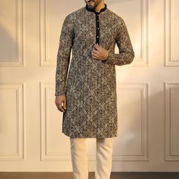 Anouk Black Geometric Embroidered Sequinned Mandarin Collar Straight Kurta-picture-45