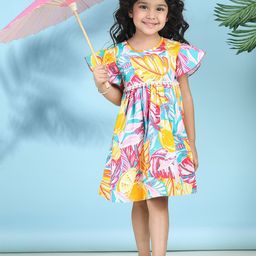Cutiekins Print Flutter Sleeve Fit & Flare Midi Dress-image-85