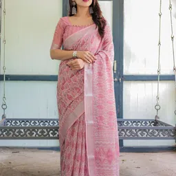 ALMAARI FASHION Floral Pure Linen Designer Banarasi Saree-picture-18