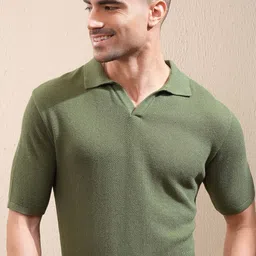 LOCOMOTIVE Premium Men Knited Textured Polo Neck Relaxed Fit Tshirt-image-5