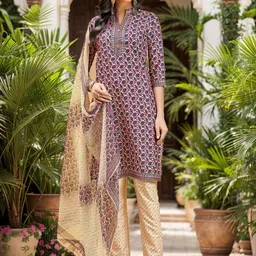 Anouk Rustic Floral Printed Mandarin Collar Kurta With Trousers & Dupatta-image-8
