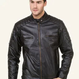 Leather Retail Men Biker Jacket with Patchwork-image-90