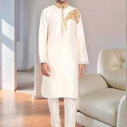 Moda Rapido Floral Yoke Design Thread Work Art Silk Straight Kurta With Pyjamas-image-41