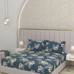 Pure Decor Blue & Beige Printed Microfiber 230 TC Queen Bedsheet Set-2.28 m x 2.54 m-image-50