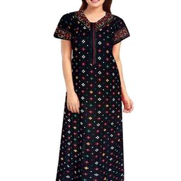 AAKARSHANA Blue Pure Cotton Maxi Printed Nightdress-image-85