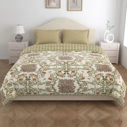 Home Fresh Beige & White Floral Microfiber AC Room 120 GSM Double Bed Comforter-picture-7