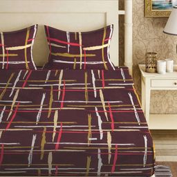 Myntra Elegant Homes Brown & Red Printed 300 TC Fitted King Bedsheet Set- 250 cm x 225 cm-image-65