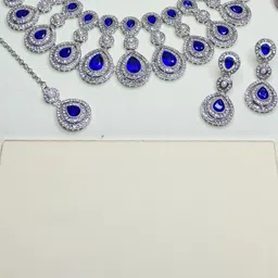 VATSALYA CREATION Alloy Blue Jewellery set With A pair of Earing & Manng Tika-23