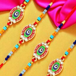 ADIVA Set Of 4 Rakhi With Roli Chawal & Greetings Card-image-97