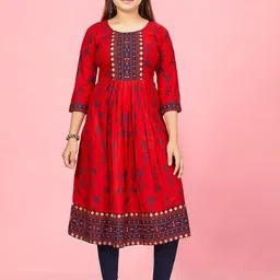 Sangria Girls Ethnic Motifs Printed Pure Cotton Anarkali Kurta & Trouser-image-77