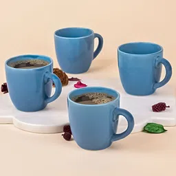 Storepedia Turquoise Blue 4 Pcs Ceramic Dishwasher & Microwave Safe Matte Cups 200 ml Each-24