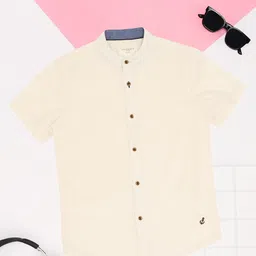 Pantaloons Junior Boys Mandarin Collar Pure Cotton Shirt-37