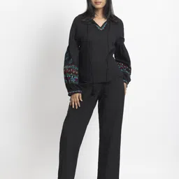 SHAYE Black Embroidered Cotton Casual Co-ords For Women-picture-15