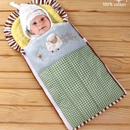 Babyhug Premium Cotton Baby Nest Bag Farm Theme - Yellow & Blue-image-60