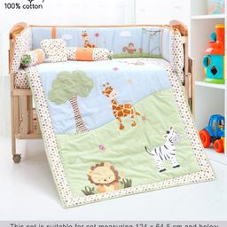 Babyhug Premium Cotton Crib Bedding Set Jungle Theme Small Pack of 6 - Multicolor (Cot not Included)-picture-13
