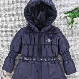 Babyhug Full Sleeves Padded Winter Jacket With Hood - Navy Blue-image-60