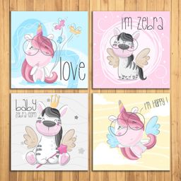 Wens Unicorn & Zebra Sparkle Laminated Wall Panels Pack of 4 - Multicolour-image-21