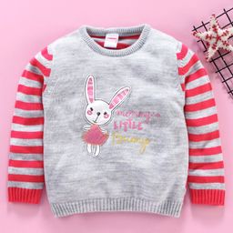 Babyhug Full Sleeves Sweater Bunny Patch - Pink Grey-image-77