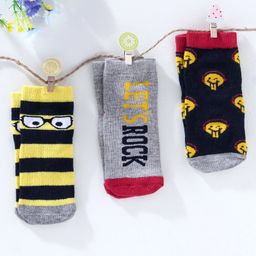 Cute Walk by Babyhug Antibacterial Ankle Length Socks Multi Design Pack of 3 Pairs - Grey Yellow-picture-36