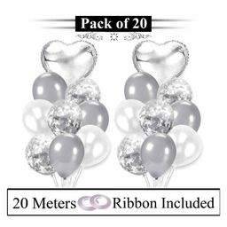 Amfin Foil and Confetti Balloons with Ribbon Silver - Pack of 20-image-80