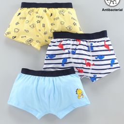 Babyoye Antibacterial  Cotton Trunks Multiprint Pack of 3 - Yellow Blue White-image-79