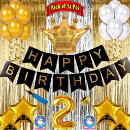 Shopperskart 2nd Birthday Party Decor Kit Golden Black - Pack of 74-image-79