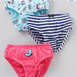 Babyoye Cotton Panties Butterfly Print Pack of 3 - Pink Blue-image-55