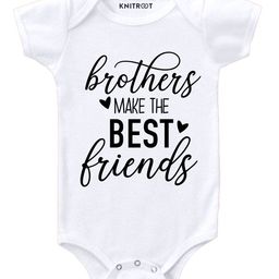 KNITROOT Half Sleeves Brothers Best Friends Print Onesie - White-picture-4