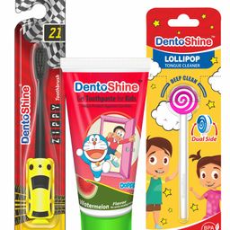 DentoShine Oral Care Combo Ages 3- (Zippy Toothbrush for Kids - Lollipop Tongue Cleaner - Flavored Toothpaste 80 g) (Mango & Watermelon)-image-24
