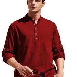 APEKTRA Band Collar Roll-Up Sleeves Slim Fit Short Kurta-picture-16