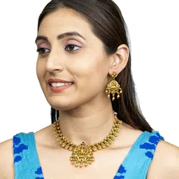 Shining Jewel - By Shivansh Gold-Plated Stone-Studded & Beaded Laxmi Design Jewellery Set-image-94