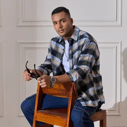 CHIMPAAANZEE Men Spread Collar Tartan Checked Oversized Casual Shirt-image-27