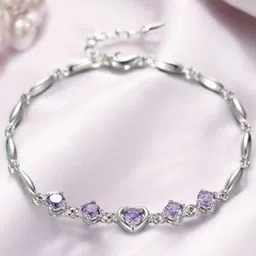 Nilu's Collection Women Cubic Zirconia Silver-Plated Bangle-Style Bracelet-31