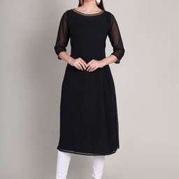 DELIS Round Neck Beads and Stones Georgette A-Line Kurta-image-51