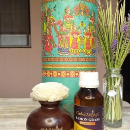 GLOBAL AROMA Lemon Grass Fragracne Ethenic Flower Pot Reed Diffuser Set image 2