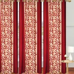 213 cm (7 ft) Polyester Semi Transparent Door Curtain (Pack Of 3) (Printed, Maroon)-image-4
