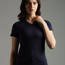 String Scape Women Solid V-Neck Cotton T-shirt-image-82
