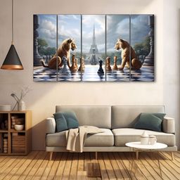 The Castle Decor Blue & Brown 5 Pieces Lions Printed Wall Art-image-22