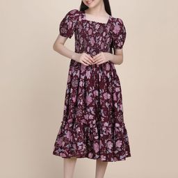 PaheliRani Puff Sleeve Crepe Formal Fit & Flare Dress-image-77