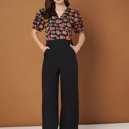 BRINNS Graphic Printed V-Neck Puffed Sleeves Jumpsuit-26