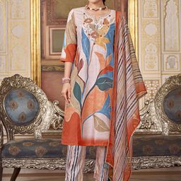 HRITIKA Floral Printed Regular Thread Work Straight Kurta with Trousers & Dupatta-image-70